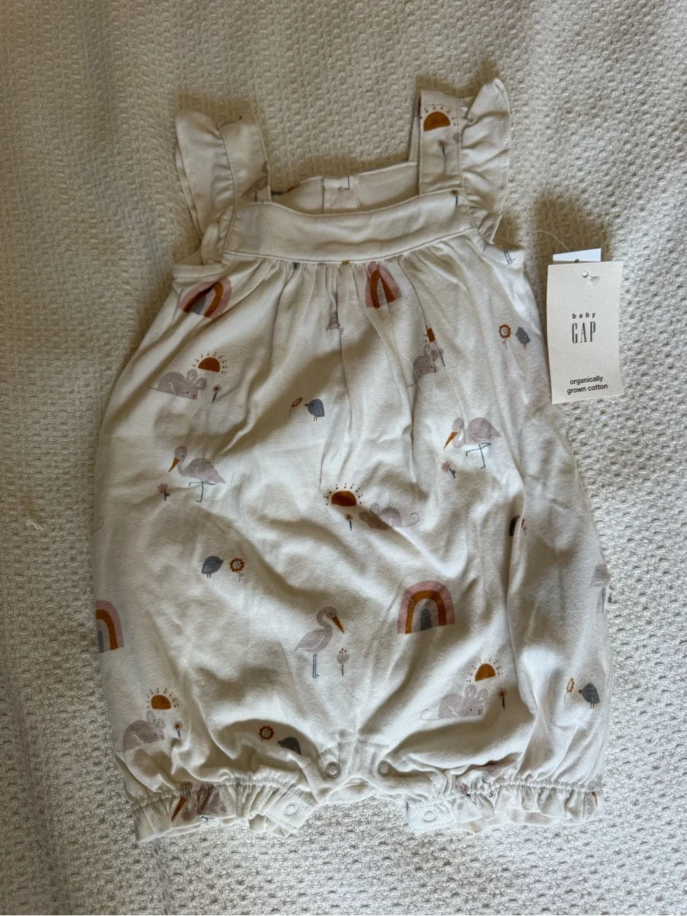 GAP organic cotton Cream Romper with Rainbow & Flamingo Print